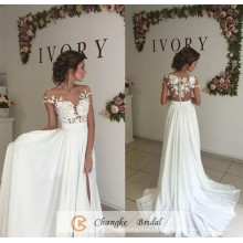 Sexy Mexico Bridal Gown Chiffon Split Side Applique Long Beah Wedding Dress 2017